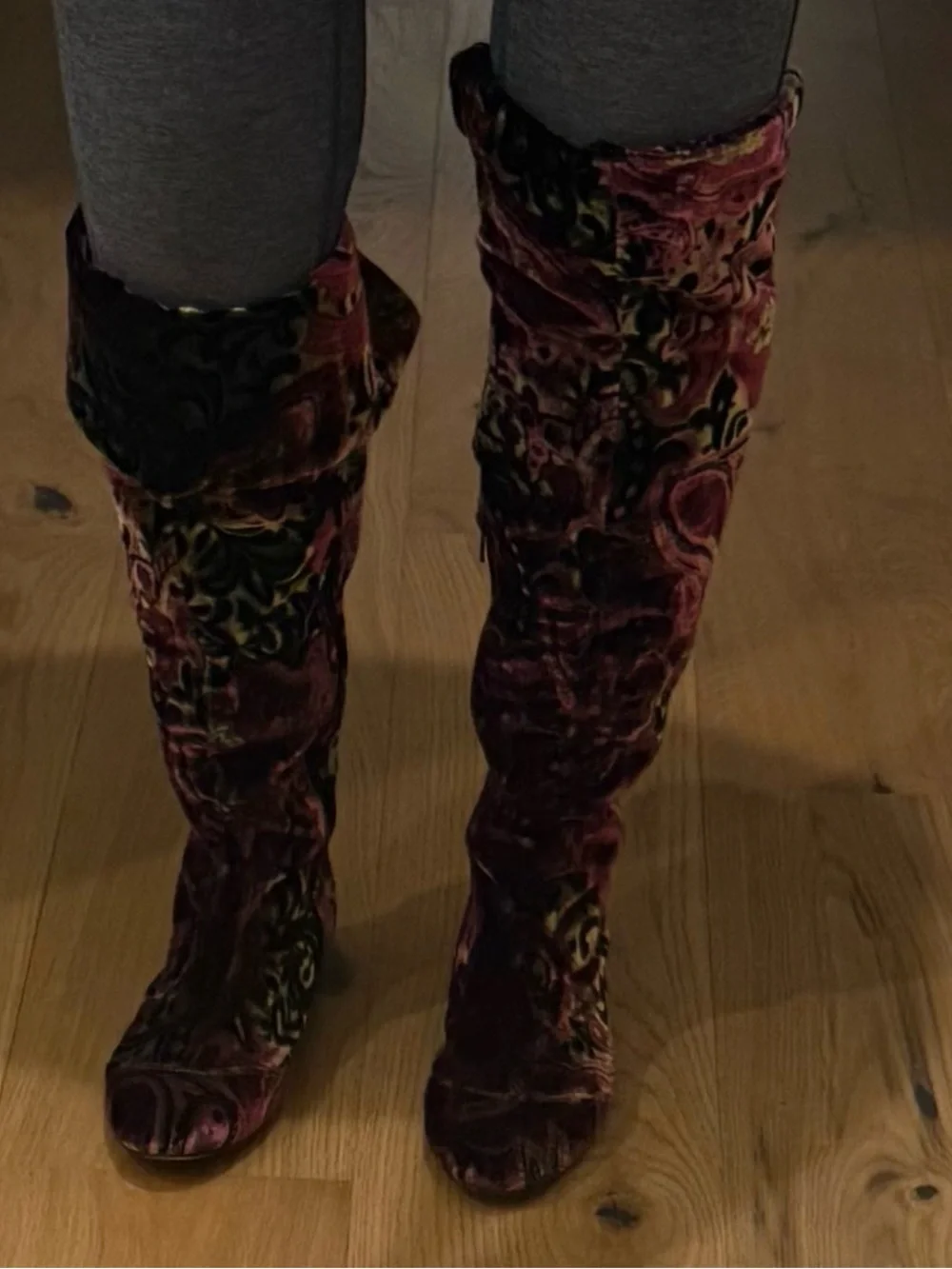 Born Velvet Paisley Over-the-Knee Boots - Pink and Black
